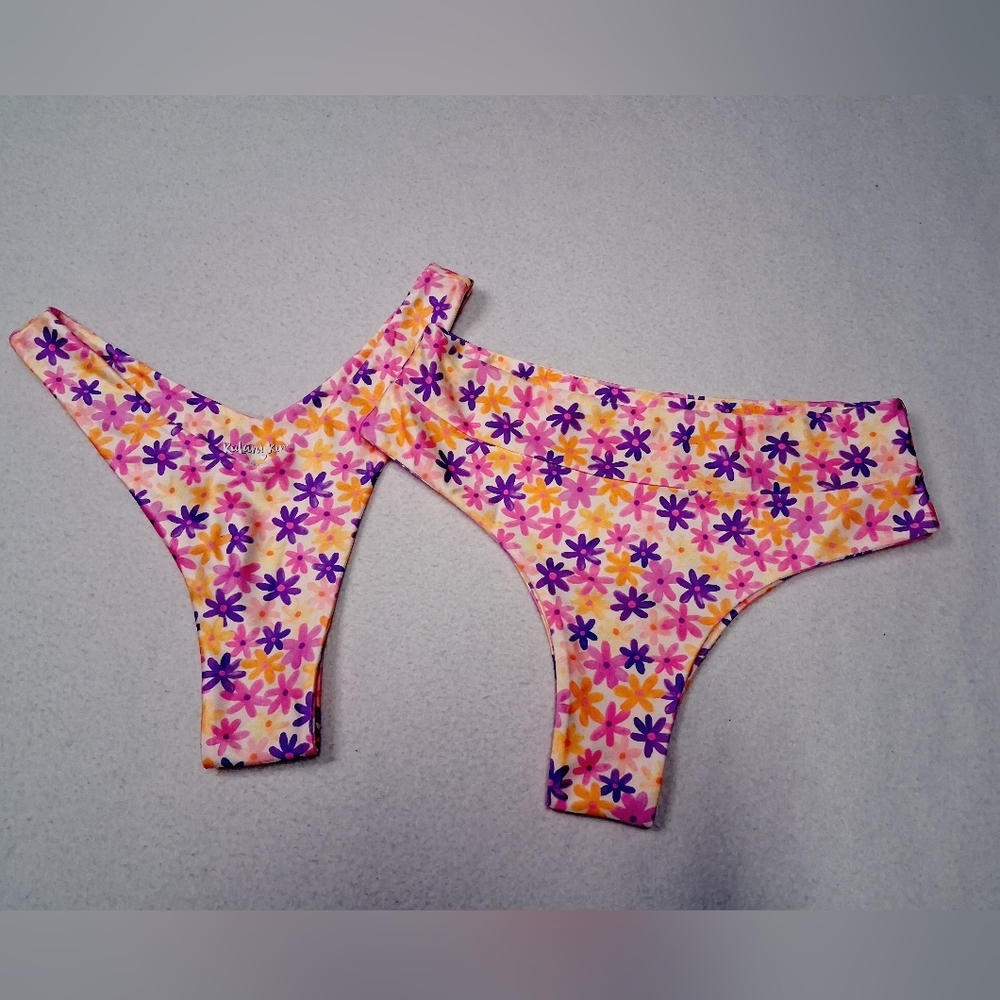 Kulani Kinis Floral Thong Bikini Bottoms  in Pink and Purple